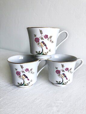 Berkeley House Set of 3 Fine China Tea/Coffee Cups, Bird Pattern 4678